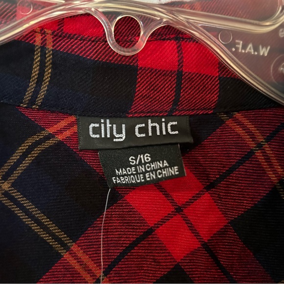 City Chic Women's Small S 16 Red Plaid Twist Waist  Dress Bloomingdale's NWT - Picture 6 of 8